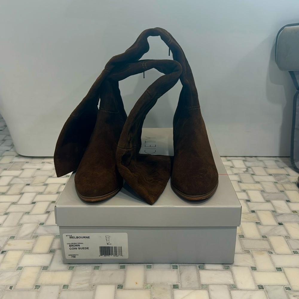 Sole Society brown cow suede knee high boots size 7M
